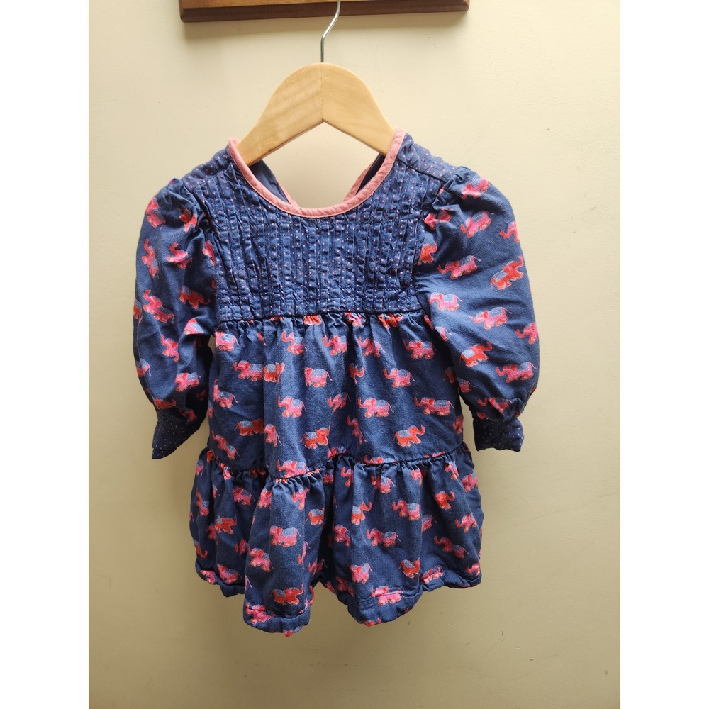 Macrae Skye Girls Blue Pink Elephant Print Smocked‎ Tiered Dress Size 2